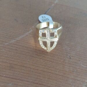 Gold Cross Shield Ring